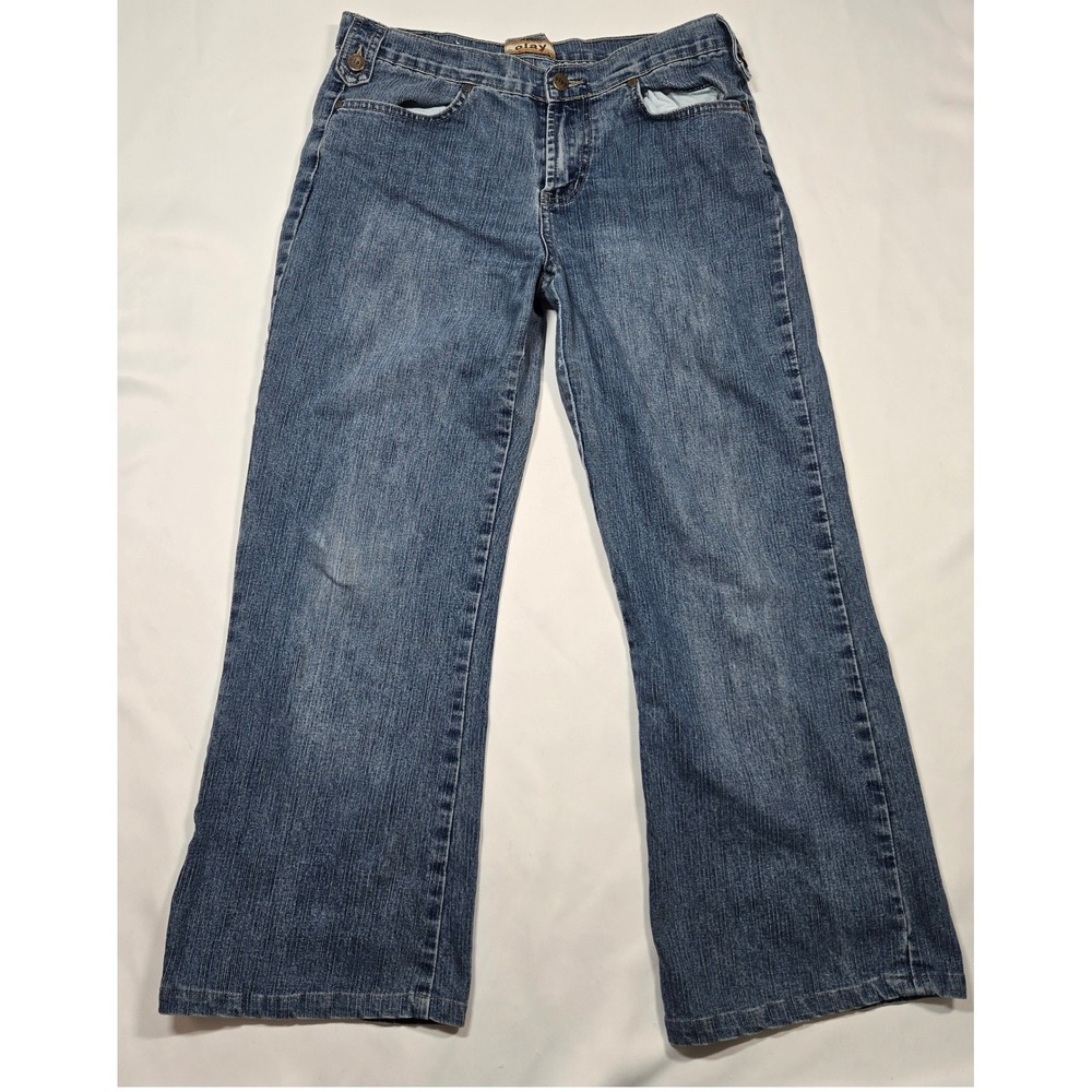 Vintage Y2K Olay Low Rise Flare Jeans Womens 13 Blue Flap Pocket Stretch Denim